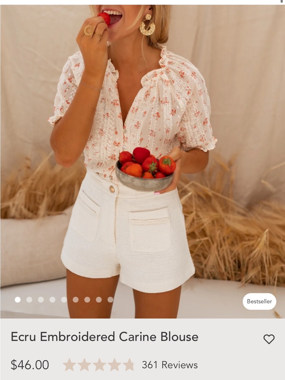 Ecru Embroidered Carine Blouse — Light Floral Detail